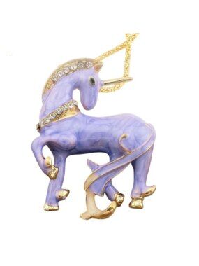 Betsey Johnson Lavender Enamel Unicorn Pendant Necklace with Iridescent Crystals